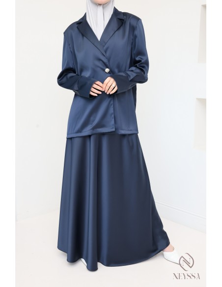2-piece set blazer jacket with women's long flared skirt