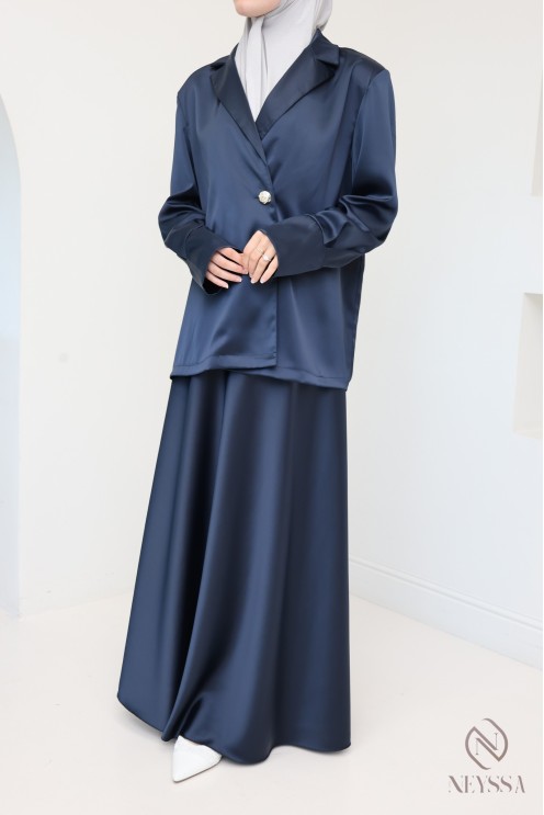 Ensemble blazer jupe longue satiné, combo modeste élégante hijabi