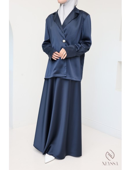 Ensemble blazer jupe longue satiné, combo modeste élégante hijabi