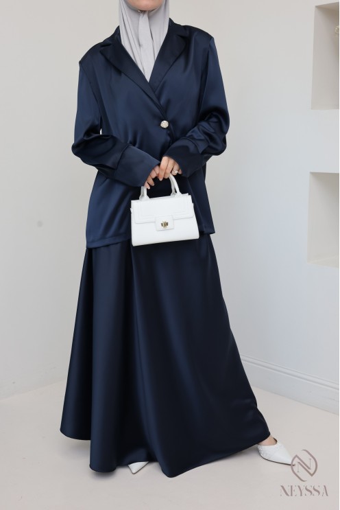 2-piece set blazer jacket with women's long flared skirt