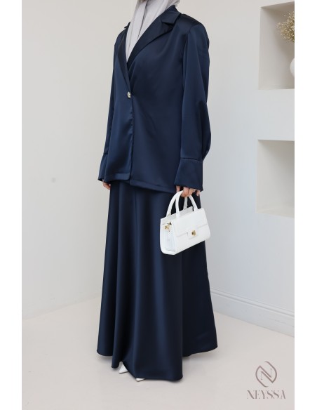 2-piece set blazer jacket with women's long flared skirt