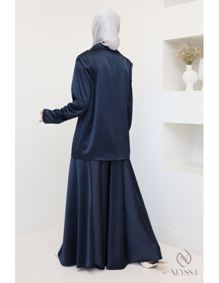 Ensemble blazer jupe longue satiné, combo modeste élégante hijabi