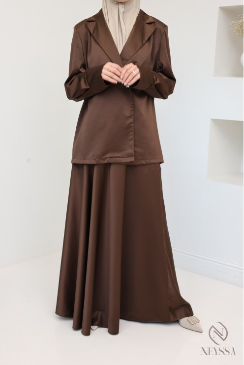 Ensemble jupe longue évasée avec veste style blazer pour femme