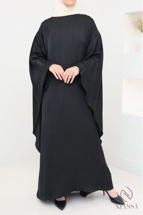 Long-sleeved satin dress with cape, elegant outfit
