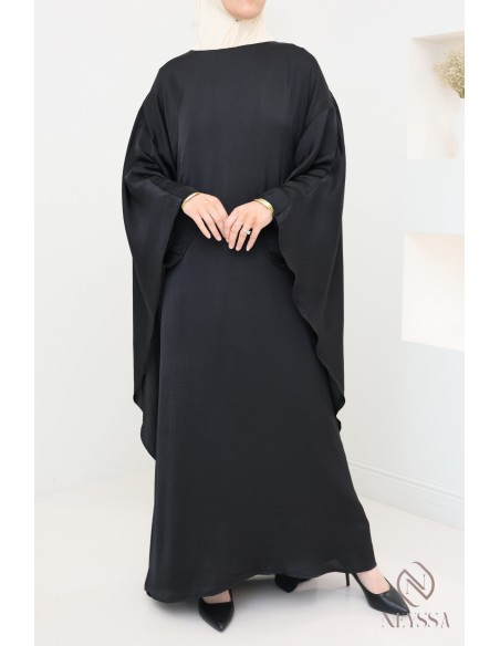 Long-sleeved satin dress with cape, elegant outfit