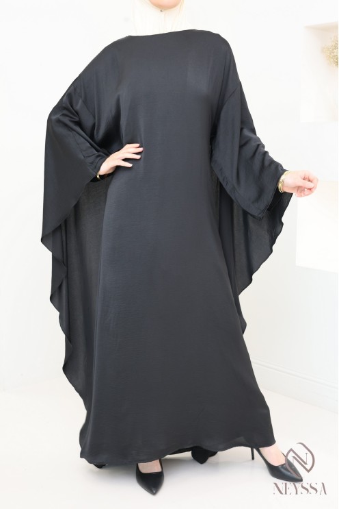 Long-sleeved satin dress with cape, elegant outfit