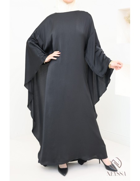 Long-sleeved satin dress with cape, elegant outfit