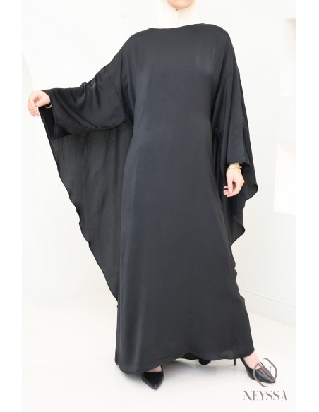Long-sleeved satin dress with cape, elegant outfit
