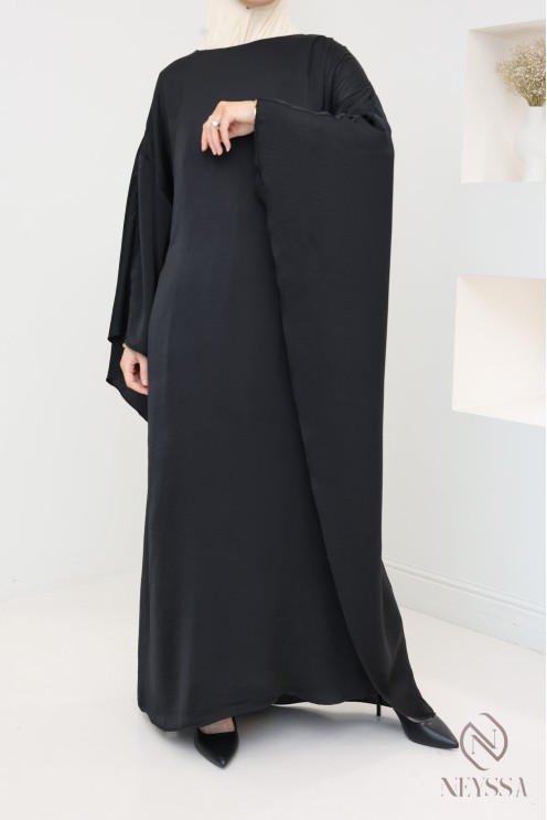 Long-sleeved satin dress with cape, elegant outfit