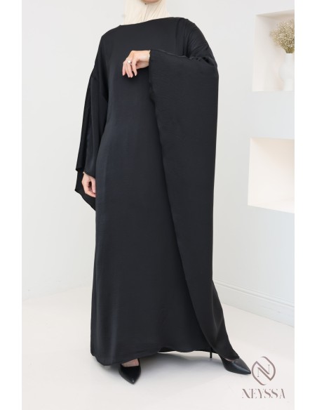 Long-sleeved satin dress with cape, elegant outfit