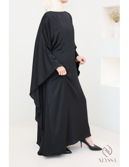 Long-sleeved satin dress with cape, elegant outfit