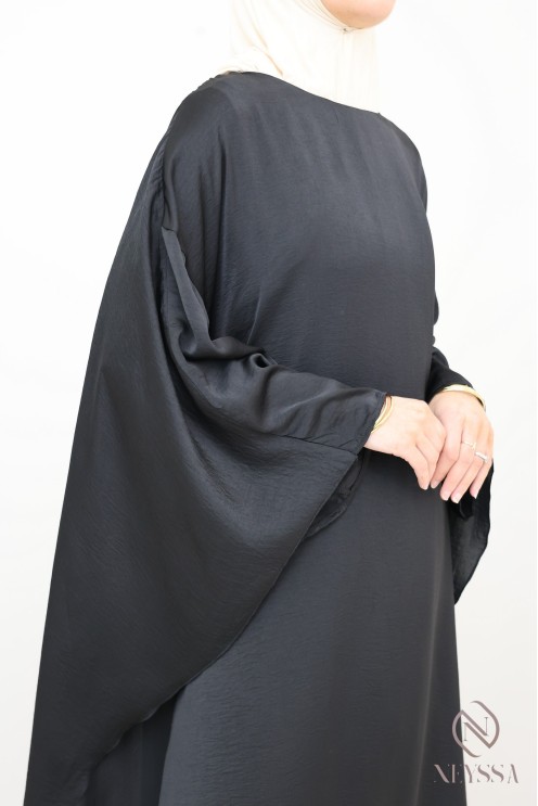 Long-sleeved satin dress with cape, elegant outfit