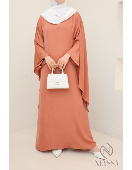 Long-sleeved satin dress with cape, elegant outfit