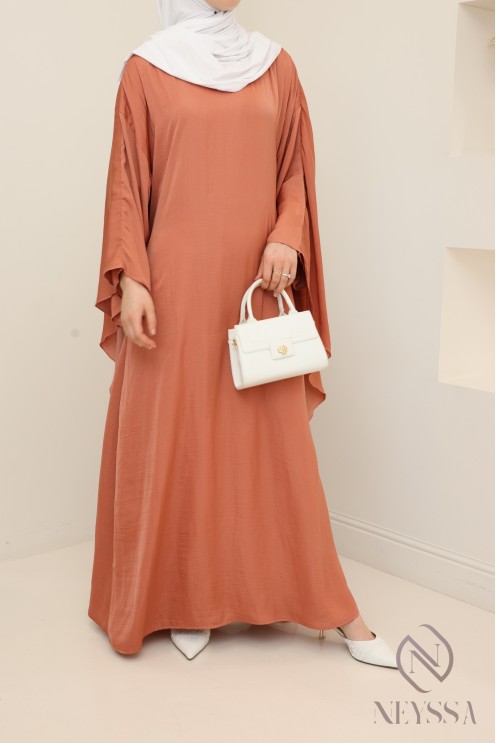 Long-sleeved satin dress with cape, elegant outfit