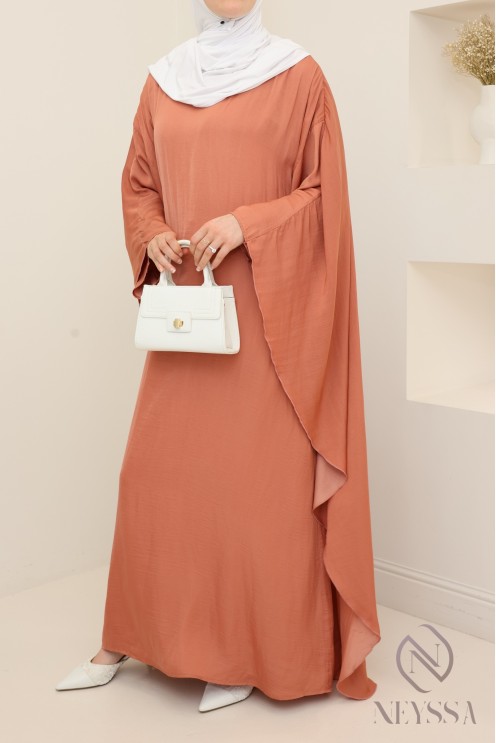 Long-sleeved satin dress with cape, elegant outfit