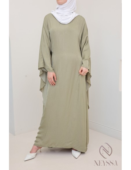 Long-sleeved satin dress with cape, elegant outfit