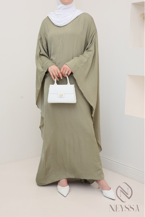 Long-sleeved satin dress with cape, elegant outfit