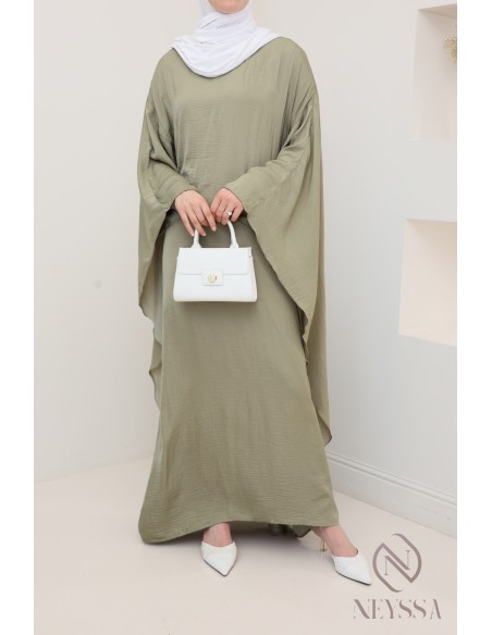 Long-sleeved satin dress with cape, elegant outfit