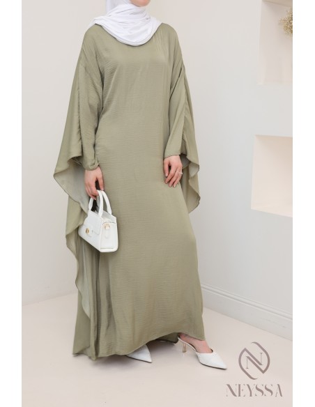 Long-sleeved satin dress with cape, elegant outfit