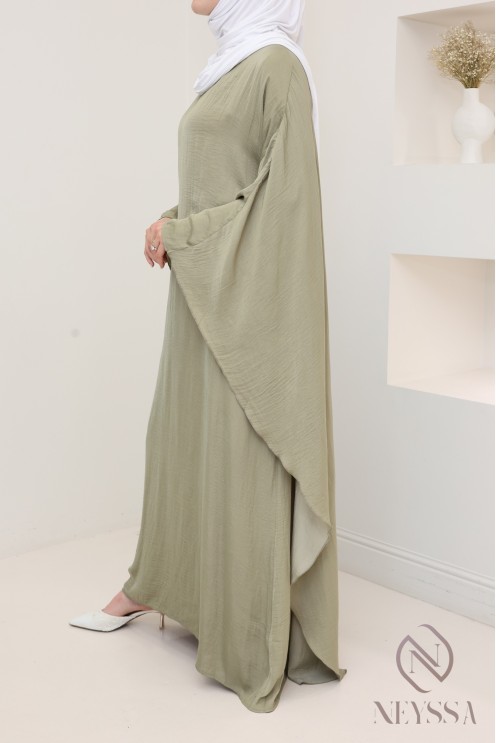 Long-sleeved satin dress with cape, elegant outfit