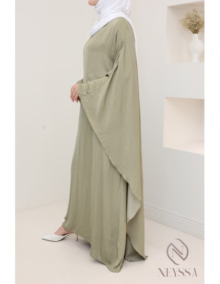 Long-sleeved satin dress with cape, elegant outfit