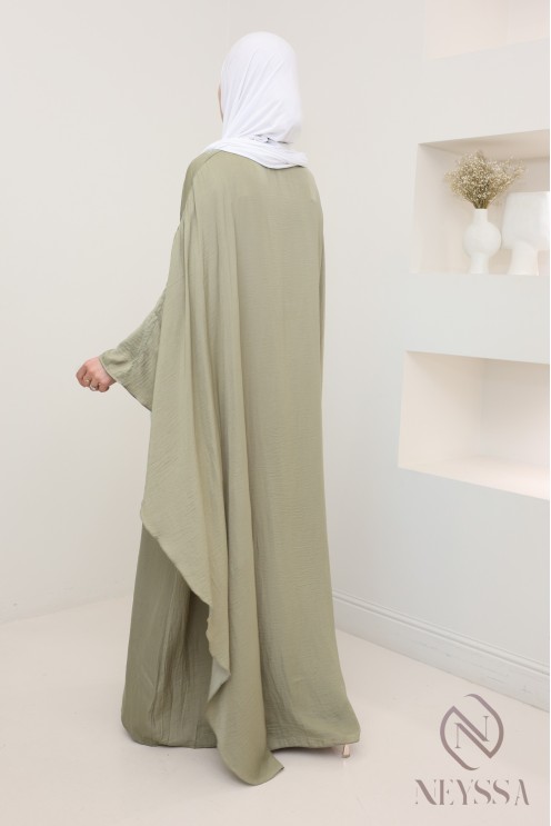 Long-sleeved satin dress with cape, elegant outfit