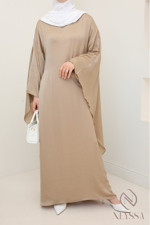 Long-sleeved satin dress with cape, elegant outfit