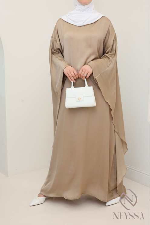 Long-sleeved satin dress with cape, elegant outfit