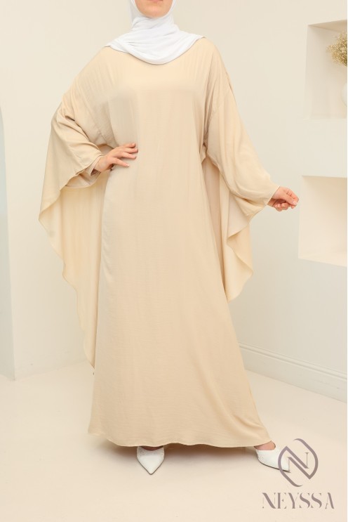Long-sleeved satin dress with cape, elegant outfit