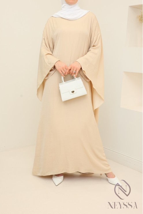 Long-sleeved satin dress with cape, elegant outfit