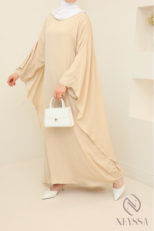 Long-sleeved satin dress with cape, elegant outfit
