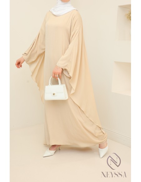 Long-sleeved satin dress with cape, elegant outfit
