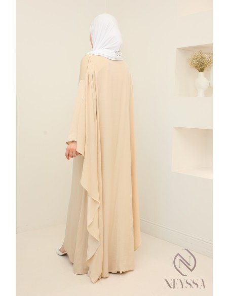 Long-sleeved satin dress with cape, elegant outfit