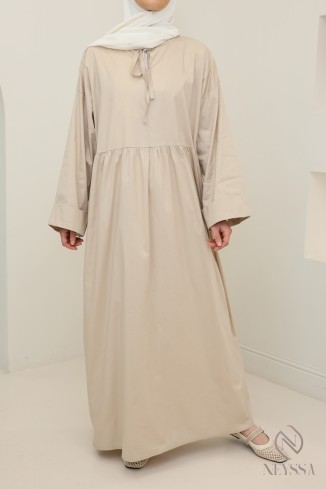 Langes Kleid mit langen Ärmeln, lockerer Schnitt, Baumwolleffekt
