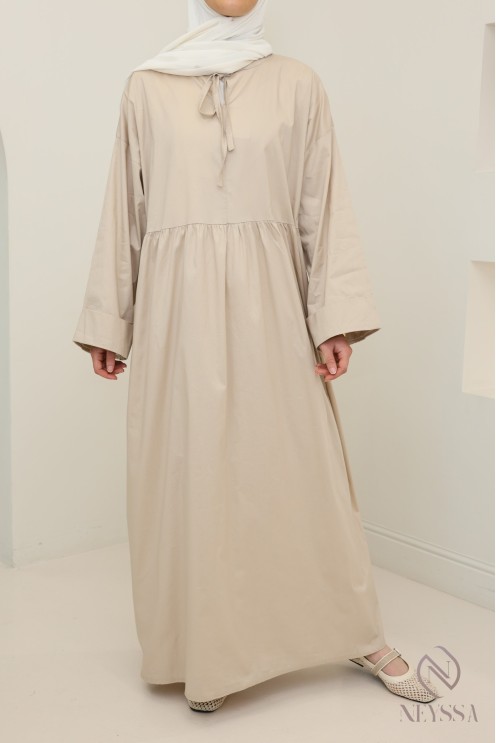 Robe longue manches longues coupe ample, tissu effet coton