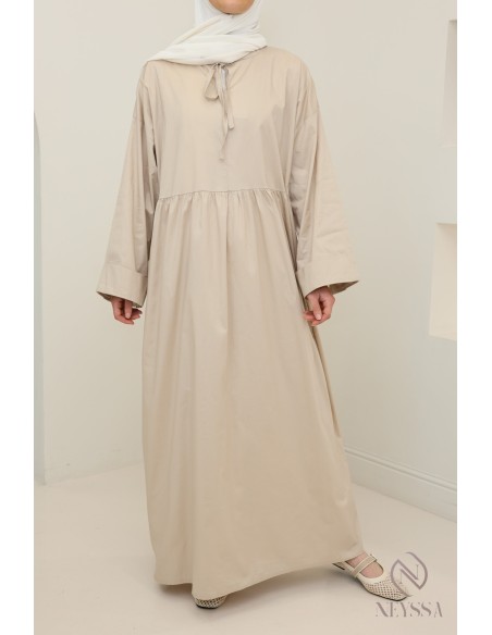 Robe longue manches longues coupe ample, tissu effet coton