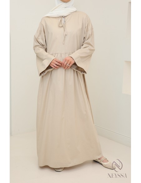 Langes Kleid mit langen Ärmeln, lockerer Schnitt, Baumwolleffekt