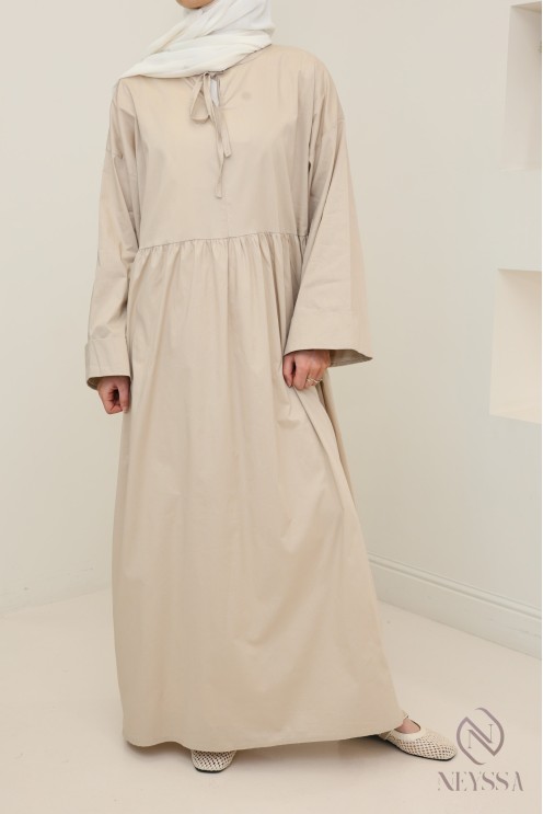Robe longue manches longues coupe ample, tissu effet coton