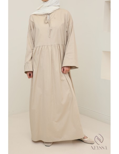 Robe longue manches longues coupe ample, tissu effet coton