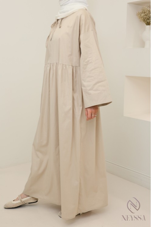 Langes Kleid mit langen Ärmeln, lockerer Schnitt, Baumwolleffekt