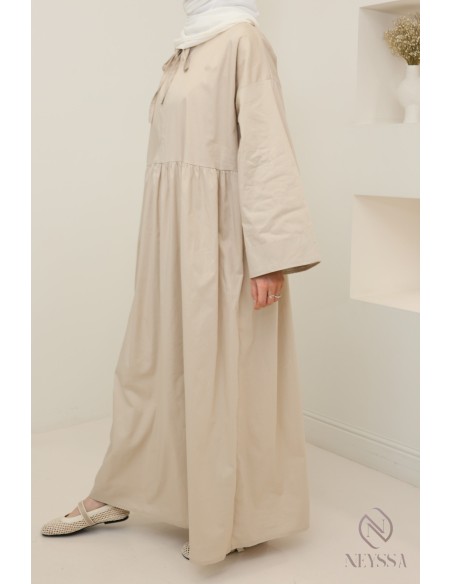 Long dress, long sleeves, loose fit, cotton-effect fabric