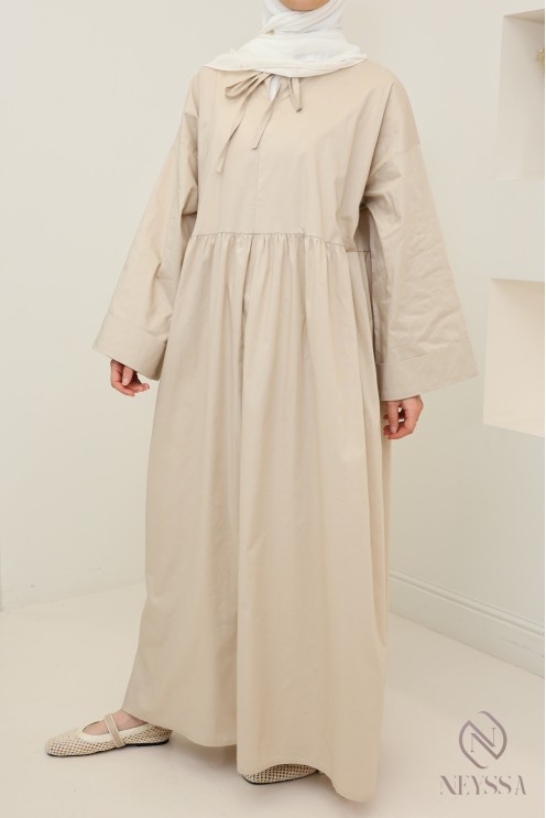 Robe longue manches longues coupe ample, tissu effet coton