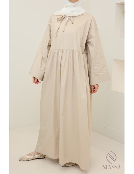 Robe longue manches longues coupe ample, tissu effet coton