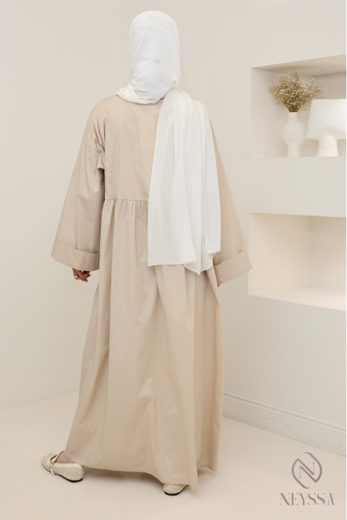 Robe longue manches longues coupe ample, tissu effet coton