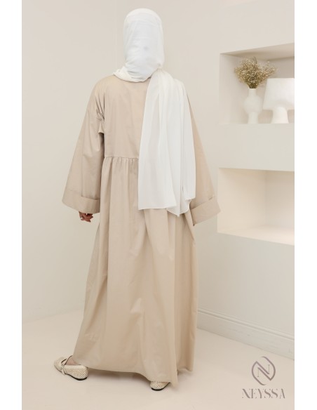 Langes Kleid mit langen Ärmeln, lockerer Schnitt, Baumwolleffekt