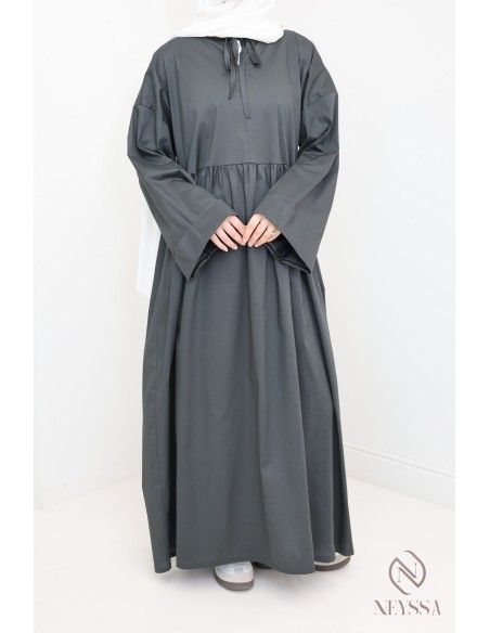Langes Kleid mit langen Ärmeln, lockerer Schnitt, Baumwolleffekt