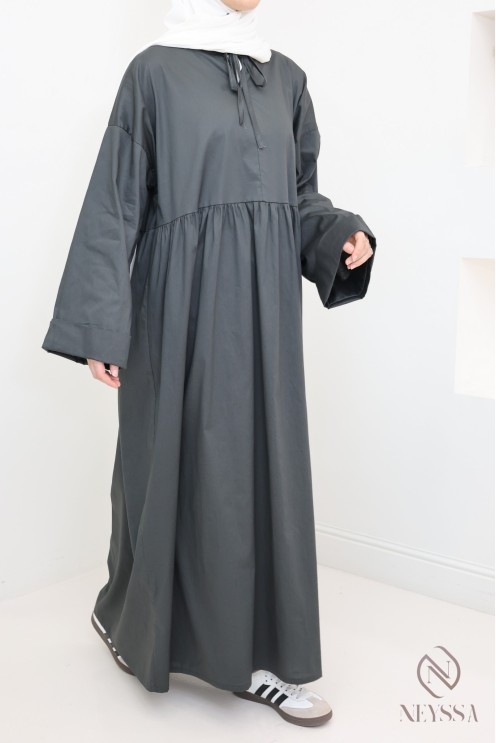 Robe longue manches longues coupe ample, tissu effet coton