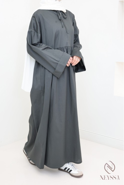 Long dress, long sleeves, loose fit, cotton-effect fabric