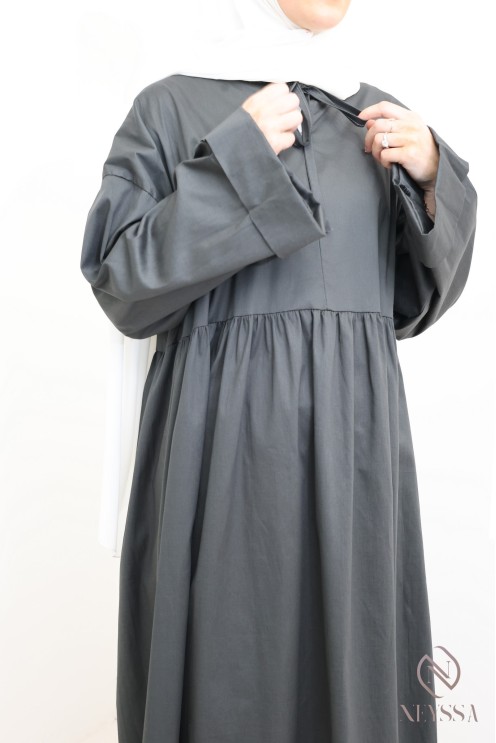 Long dress, long sleeves, loose fit, cotton-effect fabric