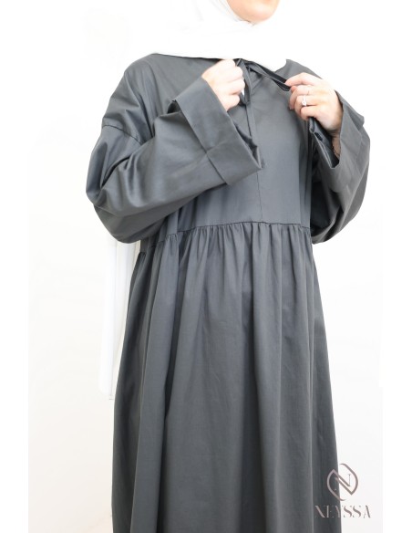 Robe longue manches longues coupe ample, tissu effet coton